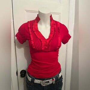 Y2k Plastic Island Vibrant Red Ruffled Blouse